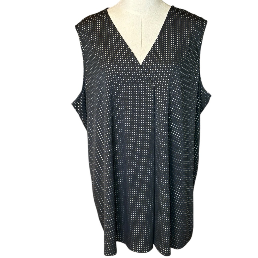 Rachel Roy Black Top Gold Polka Dot Sleeveless 1X Plus V-Neck